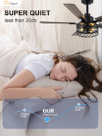 Farmhouse 46 Inch Metal Caged Ceiling Fan with Light Quiet Reversible DC Motor with  Remote Control Ceiling Fan Modern Wood Blades Ceiling Fan with Light Suit for Living room, Bedroom, Kitchen