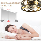 20 Inch Black Industrial Ceiling Fan with Light and Remote, 6-Speed DC Motor Bladeless Ceiling Flush Mount & Downrod Options