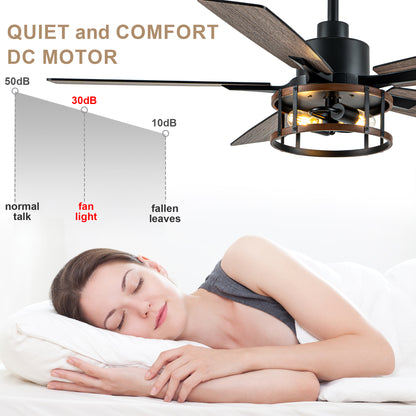 DC255204-B-BellaDepot Wood Grain 6 Speeds Ceiling Fan with Reversible Blades and Downrods, Remote-controlled Large Size Fan Lights