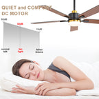 52 Inch Modern Ceiling Fan with LED Light and Remote Control, 6 Speeds Quiet DC Motor Black and Gold Ceiling Fan for Living Room