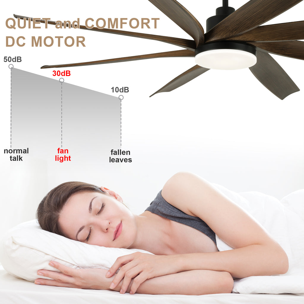 72 Inch Modern Ceiling Fan with LED Light and Remote Control, 6 Speed Reversible DC Motor Large Room Ceiling Fan for Living Room