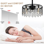 19 Inch Modern Black Drum Caged Ceiling Fan with Lights and Remote, 6 Speeds DC Motor Reversible Bladeless Fandelier Ceiling Fan