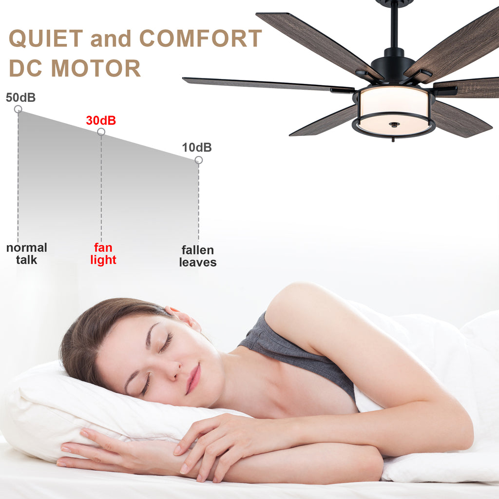 60 Inch Black Farmhouse Large Ceiling Fan with Dimmable 3CCT LED Light and Remote, 6 Speeds DC Motor Reversible Ceiling Fan for Large Rooms