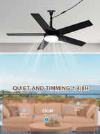 Industrial 48 Inch Outdoor Ceiling Fan with Light, Waterproof Black Blades, Dimmable LED and Remote Control Ceiling Fan Quiet DC Motor Ceiling Fan Suit for Patio, Gazebos