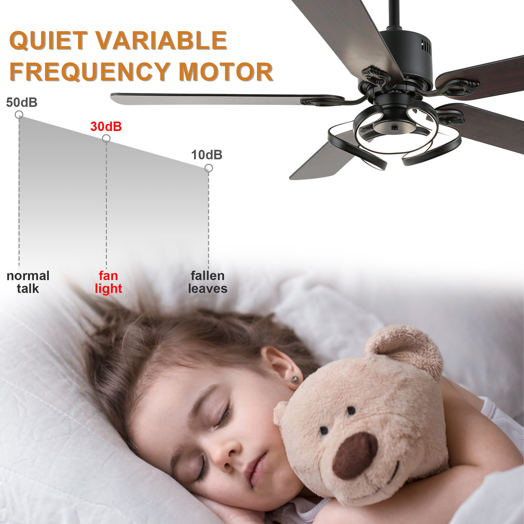 52 Inch Black/Chrome Modern Ceiling Fan with Led Light and Remote Control, 6 Speeds DC Motor Reversible Ceiling Fan for Living Room