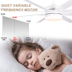 65 Inch Modern White Extra Large Ceiling Fan with LED Light and Remote, 6 Speeds DC Motor Reversible Ceiling Fan for Large Rooms