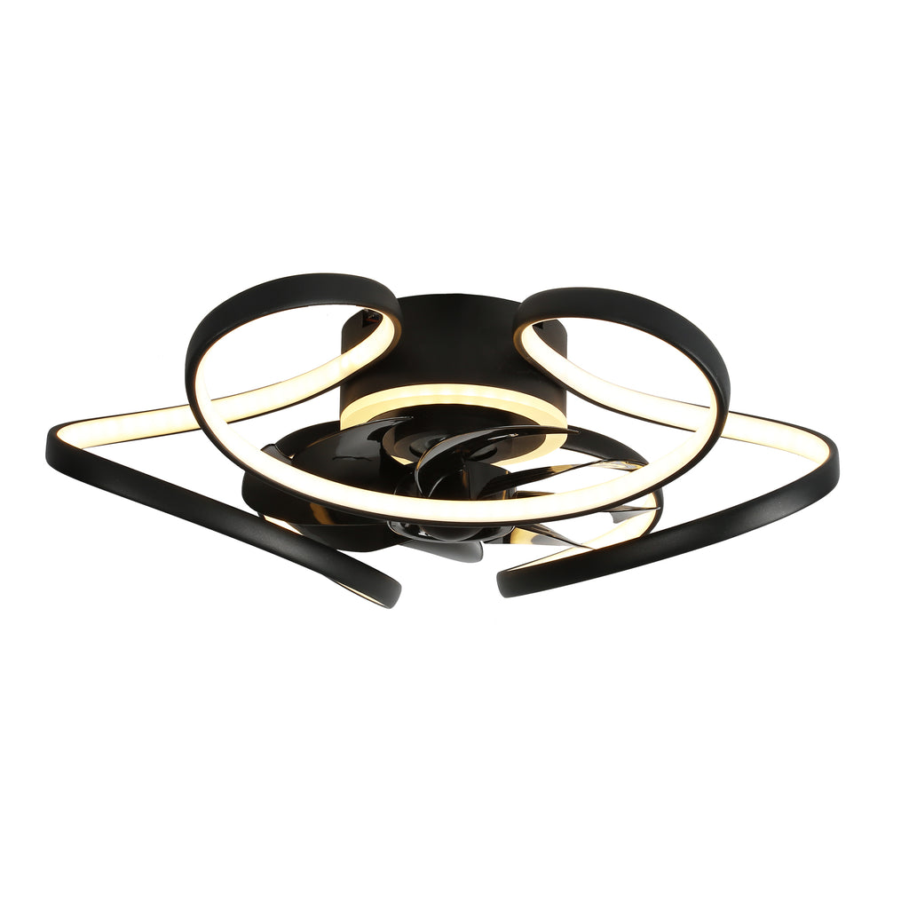 22 Inch Modern Smart Flush Mount Ceiling Fan with LED Lights and Remote, 6 Speeds DC Motor Bladeless Ceiling Fan for Low Profile