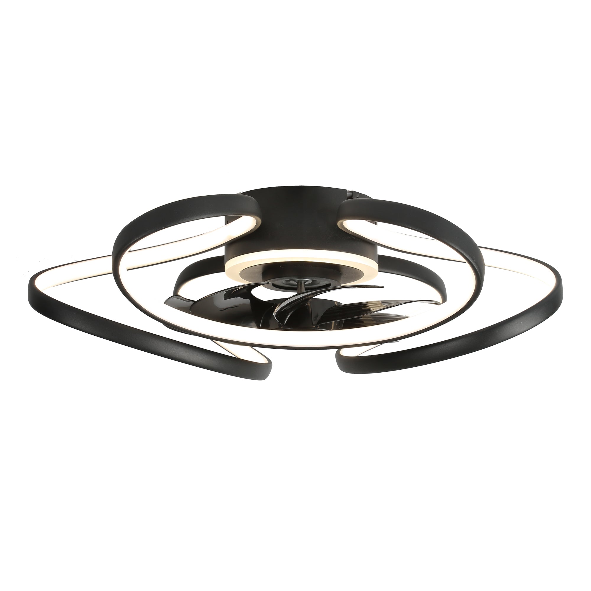 22 Inch Modern Smart Flush Mount Ceiling Fan with LED Lights and Remote, 6 Speeds DC Motor Bladeless Ceiling Fan for Low Profile
