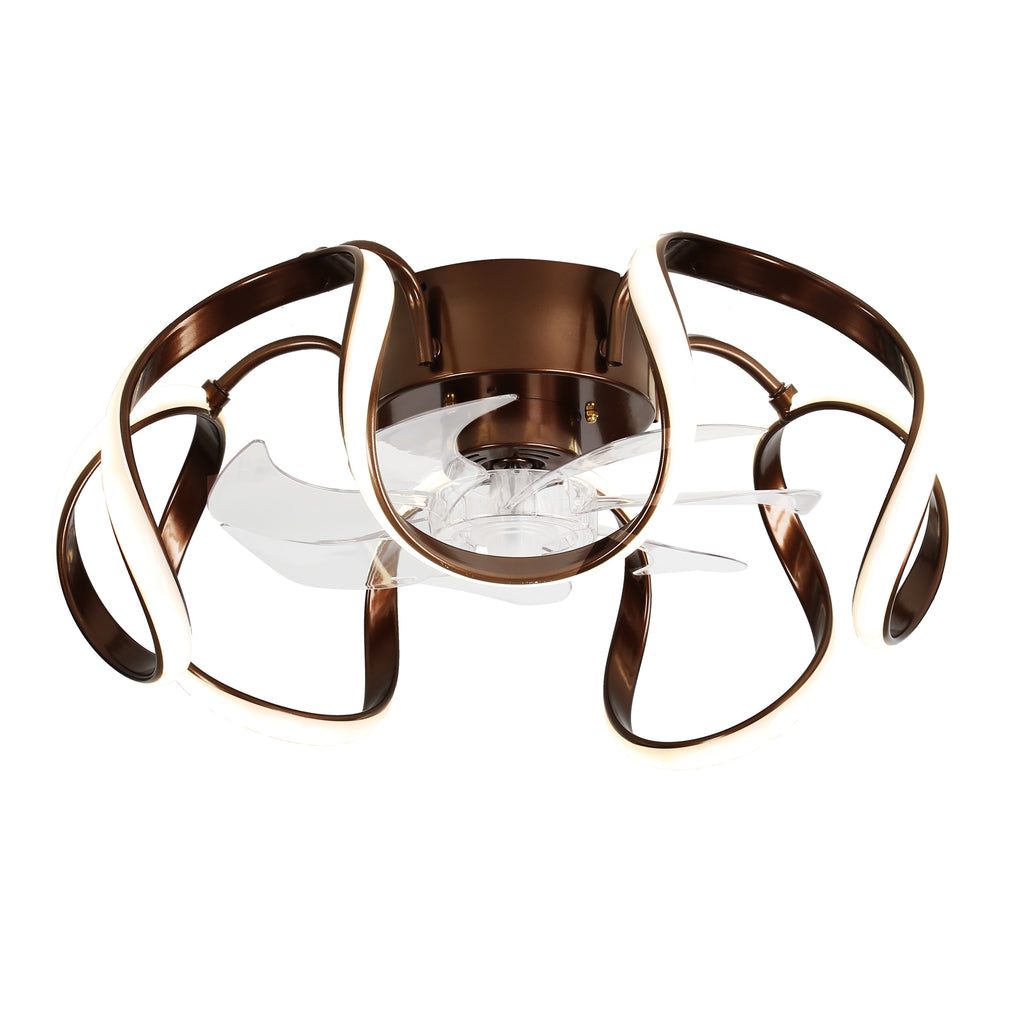 20 Inch Gold/Brown Irregular Flush Mount Ceiling Fan with LED Light and Remote, 6 Speeds DC Motor Reversible Bladeless Ceiling Fan