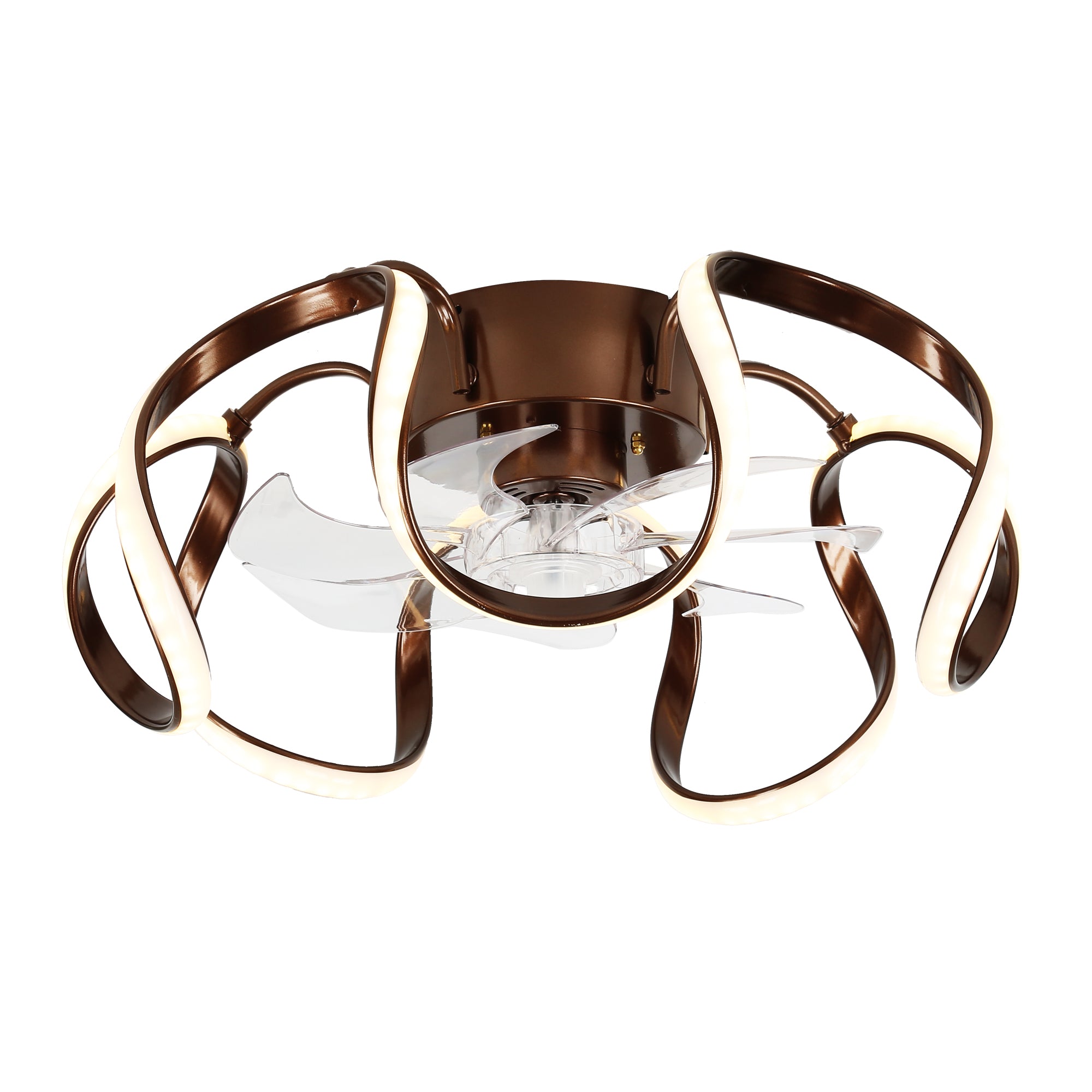 20 Inch Gold/Brown Irregular Flush Mount Ceiling Fan with LED Light and Remote, 6 Speeds DC Motor Reversible Bladeless Ceiling Fan