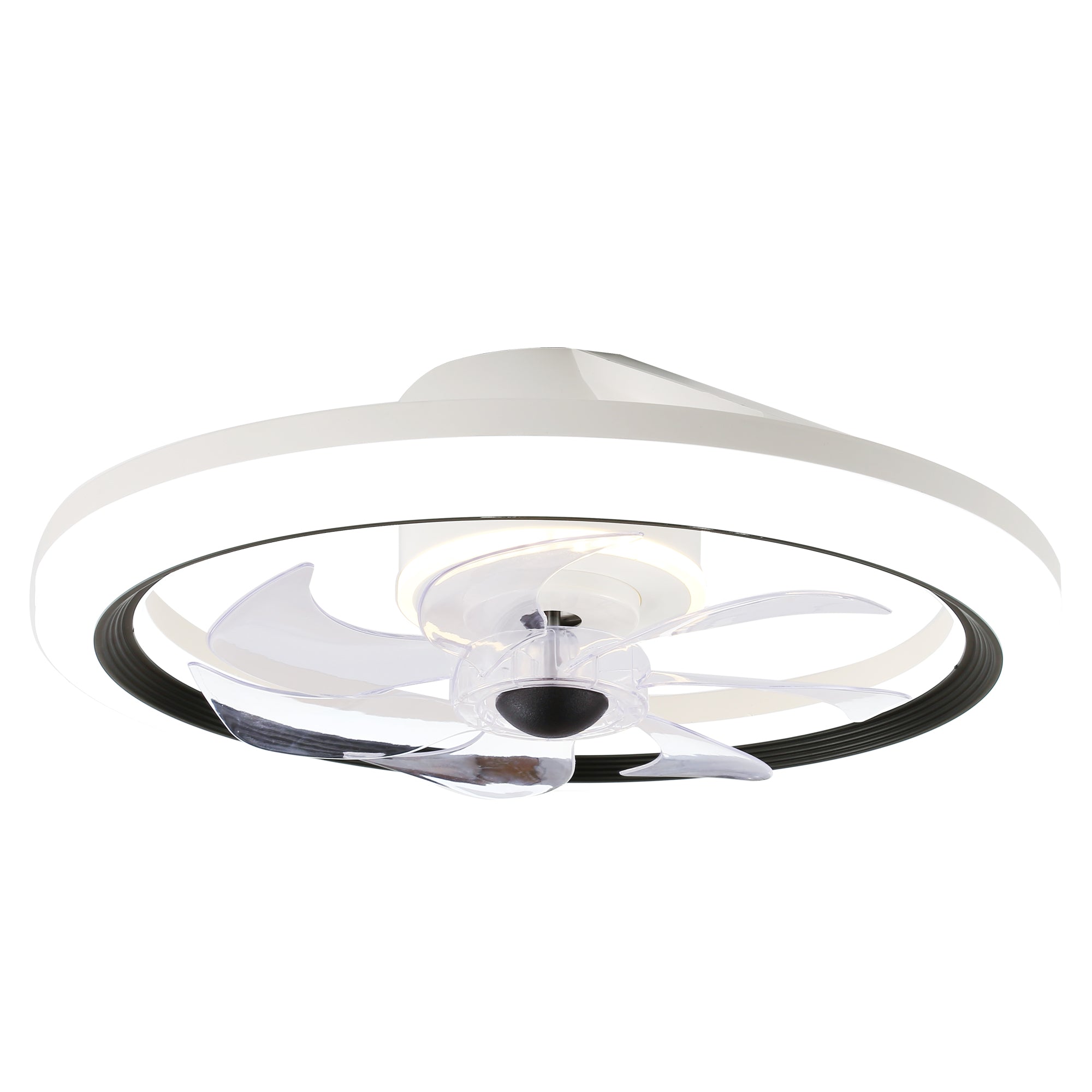 19 Inch Modern Flush Mount Ceiling Fan with LED Light and Remote, 6 Speeds DC Motor Reversible Bladeless Ceiling Fan for Bedroom
