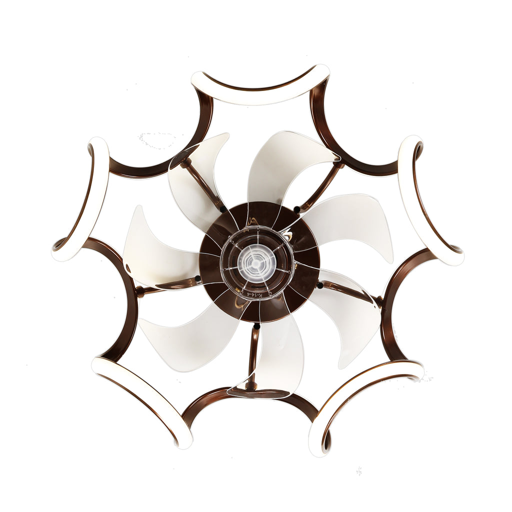 20 Inch Gold/Brown Irregular Flush Mount Ceiling Fan with LED Light and Remote, 6 Speeds DC Motor Reversible Bladeless Ceiling Fan
