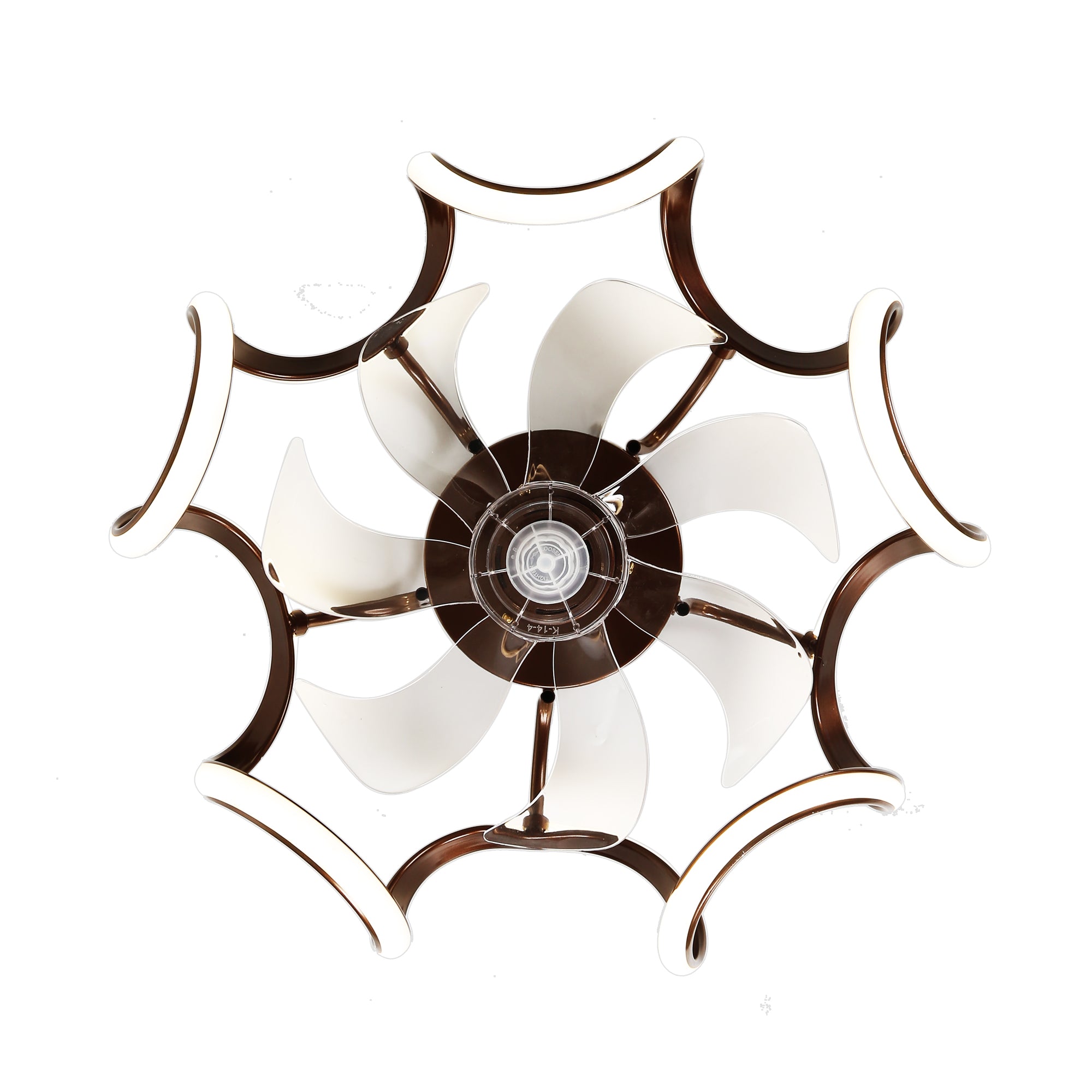 20 Inch Gold/Brown Irregular Flush Mount Ceiling Fan with LED Light and Remote, 6 Speeds DC Motor Reversible Bladeless Ceiling Fan