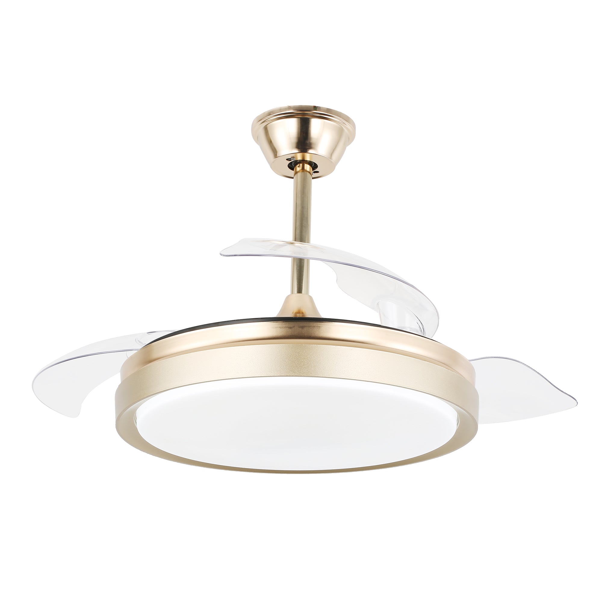 DC4205-BellaDepot 42" Black/Gold/White Finish Retractable Ceiling Fan with Remote and LED Light Kit Included, CCT Dimmable Ceiling Fan