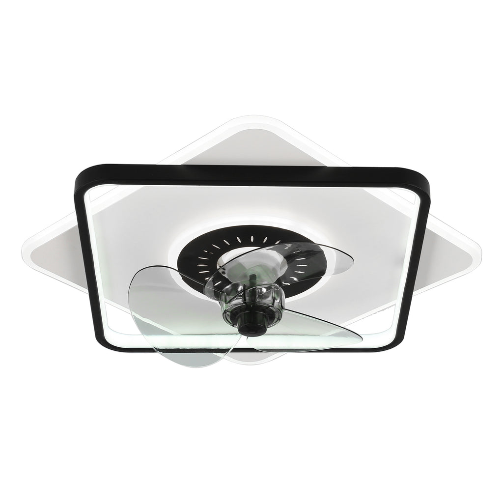 19 Inch Square Modern Smart Low Profile Ceiling Fan with LED Light, 6 Speeds DC Motor Flush Mount Ceiling Fan for Bedroom