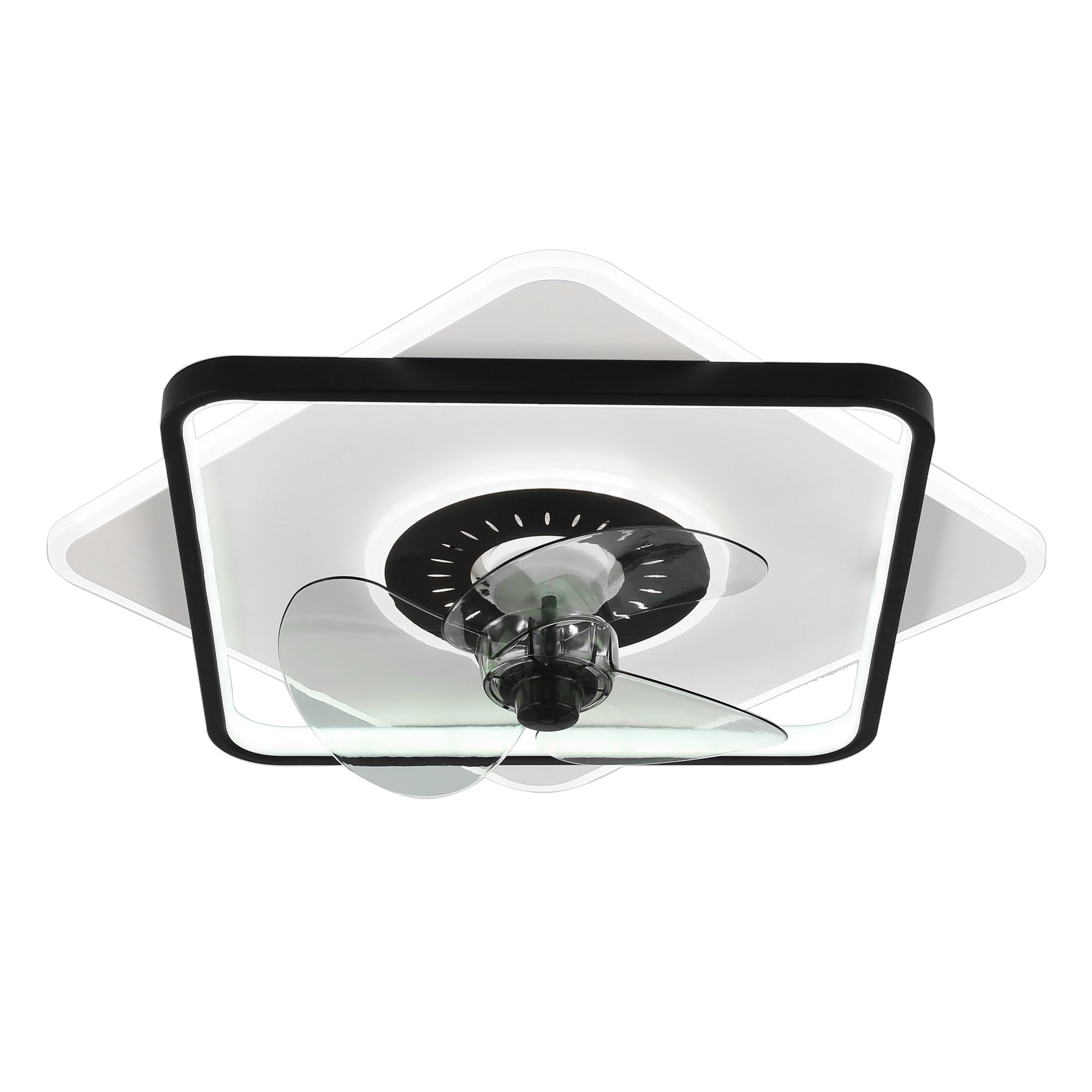 19 Inch Square Modern Smart Low Profile Ceiling Fan with LED Light, 6 Speeds DC Motor Flush Mount Ceiling Fan for Bedroom