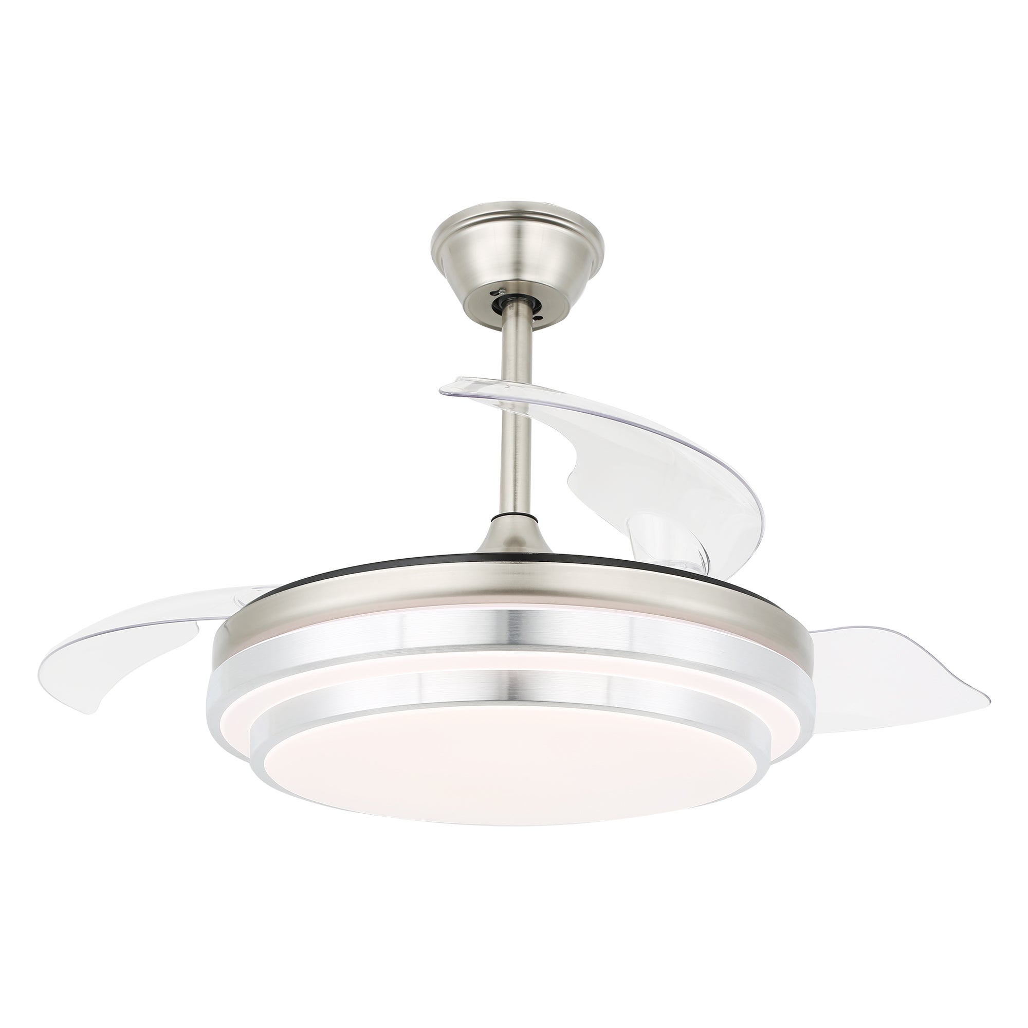 42 Inch Chrome Modern Retractable Ceiling Fan with Dimmable LED Light and Remote, 6 Speeds DC Motor Reversible Fandelier Ceiling Fan
