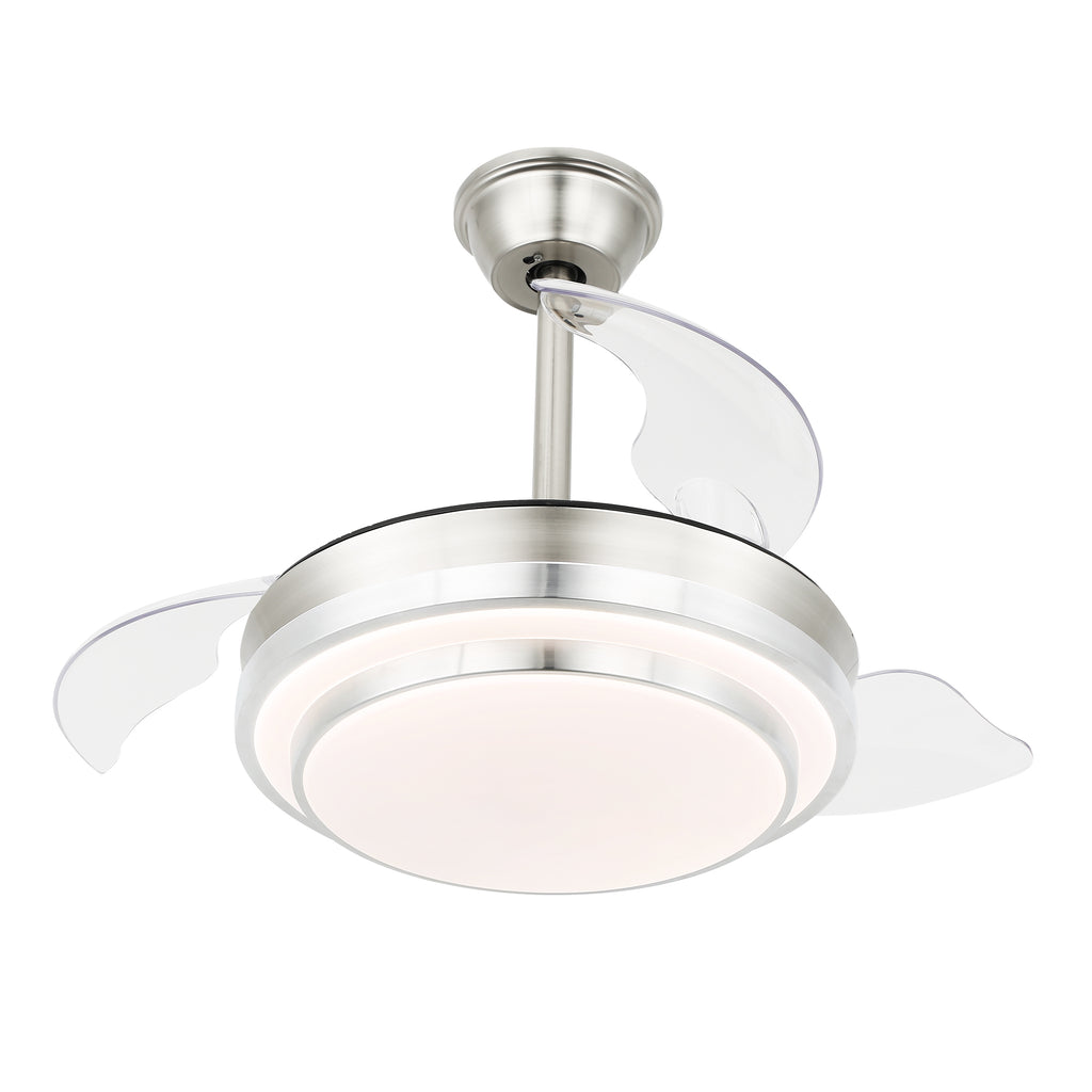 36 Inch Chrome Modern Retractable Ceiling Fan with LED Light and Remote, 6 Speeds DC Motor Bladeless Fandelier Ceiling Fan