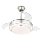 36 Inch Chrome Modern Retractable Ceiling Fan with LED Light and Remote, 6 Speeds DC Motor Bladeless Fandelier Ceiling Fan