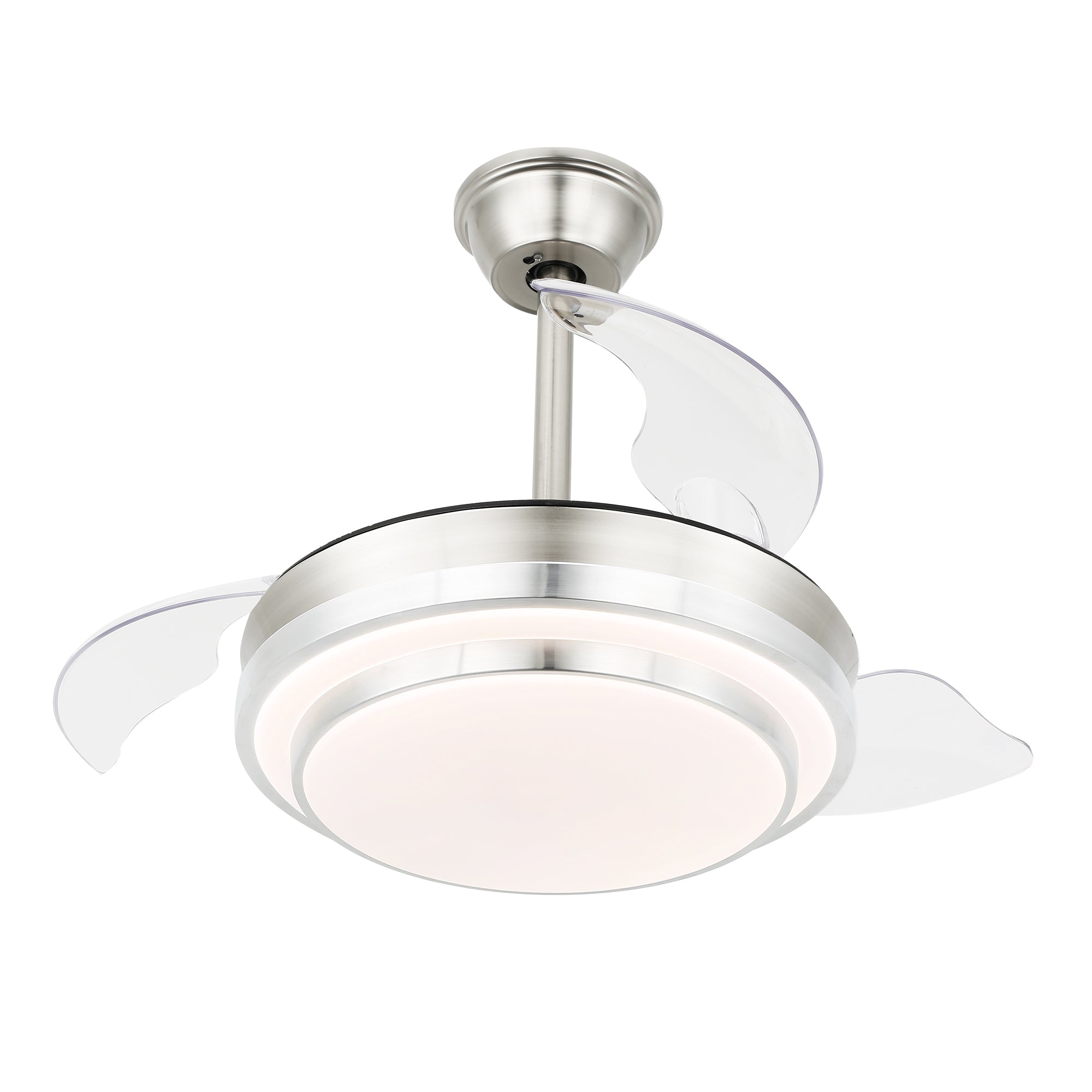 36 Inch Chrome Modern Retractable Ceiling Fan with LED Light and Remote, 6 Speeds DC Motor Bladeless Fandelier Ceiling Fan