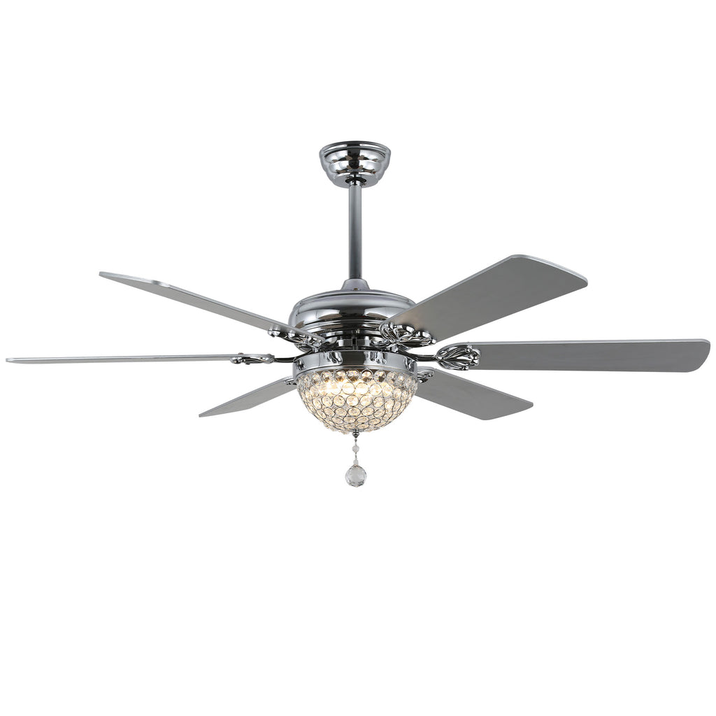 65 Inch Black/Chrome Modern Glam Crystal Ceiling Fan with Dimmable LED Light and Remote, 6 Speeds DC Motor Ceiling Fan with Crystals
