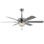 65 Inch Black/Chrome Modern Glam Crystal Ceiling Fan with Dimmable LED Light and Remote, 6 Speeds DC Motor Ceiling Fan with Crystals