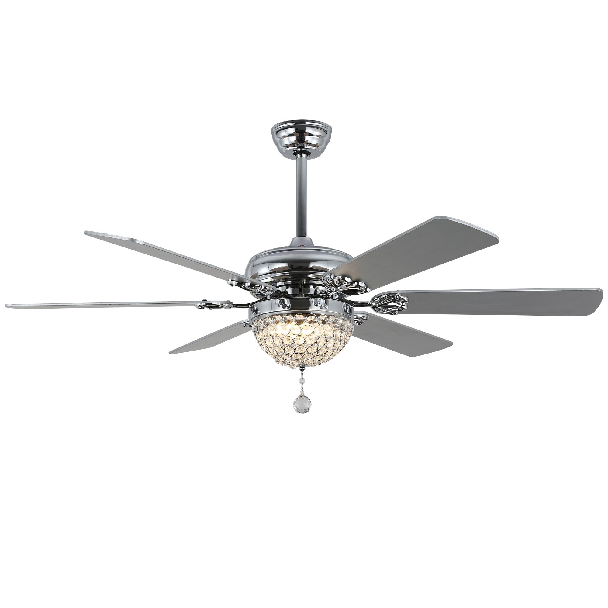 65 Inch Black/Chrome Modern Glam Crystal Ceiling Fan with Dimmable LED Light and Remote, 6 Speeds DC Motor Ceiling Fan with Crystals