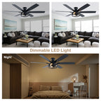 Farmhouse 60 Inch Flush Mount Ceiling Fan with Light Reversible Quiet DC Motor 6 Speed Ceiling Fan with Light Caged Timming Remote Control Ceiling Fan with Light Suit for Bedrooms, Kitchens, Living Rooms