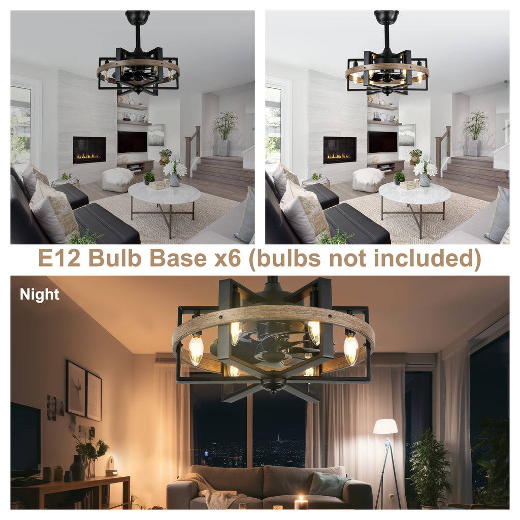 18 Inch Industrial Farmhouse Caged Ceiling Fan with Lights and Remote Control, 6 Speeds DC Motor Fandelier Ceiling Fan