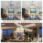 52 Inch Chrome Glam Crystal Ceiling Fan with Lights and Remote Control, 6 Speeds Reversible Ceiling Fan with Crystals
