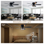 Farmhouse 52 Inch Caged  Flush Mount Ceiling Fan with Light Quiet Reversible DC Motor with 5 Fan Blades Ceiling Fan with Light Remote Control Adjustable 6 Speed Ceiling Fan with Light Suit for Bedrooms, Living Rooms, Kitchens