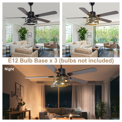 BellaDepot 52" Farmhouse Industrial Brown Ceiling Fan with Remote Control, 6 Speeds Ceiling Fan with Lights for Living Room- DC5224