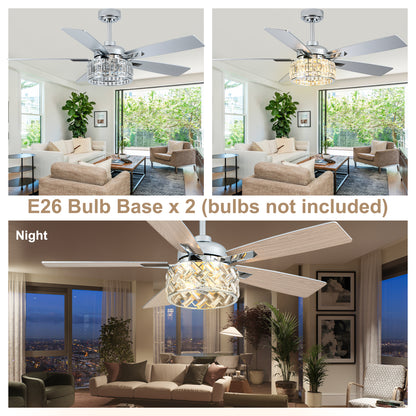 BellaDepot 52" Luxury Crystal Caged Chrome Ceiling Fan with Remote Control, 6 Speeds Ceiling Fan with Lights for Living Room- DC5228-MD