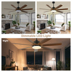 60 Inch 6-Blade Black Farmhouse Large Ceiling Fan with LED Lights and Remote Control, 6 Speeds Reversible Ceiling Fan