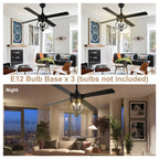 48 Inch Black Classic Ceiling Fan with Lights and Remote Control, 6 Speeds 4-Blade DC Motor Reversible Ceiling Fan for Living Room