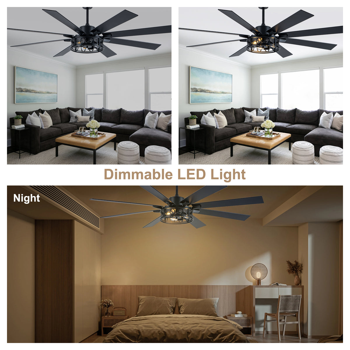 Farmhouse 72 Inch Caged Down Rods Ceiling Fan with Light Reversible Quiet DC Motor 6-Speed Ceiling Fan with Light Retro Remote Control Timming Ceiling Fan with Light Suit for Living Room, Bedroom, Kitchen