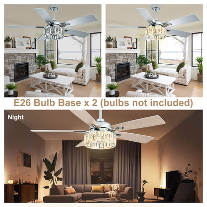 BellaDepot 52" Luxury Crystal Caged Chrome Ceiling Fan with Remote Control, 6 Speeds Ceiling Fan with Lights for Living Room- DC5226-MD