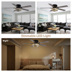 Bohemian 52 Inch Flush Mount Ceiling Fan with Light Quiet DC Motor Reversible 5 Fan Blades Farmhouse Ceiling Fan with Light Remote Control 6 Adjustable Speed Ceiling Fan Suit for Bedrooms, Kitchens, Living Rooms