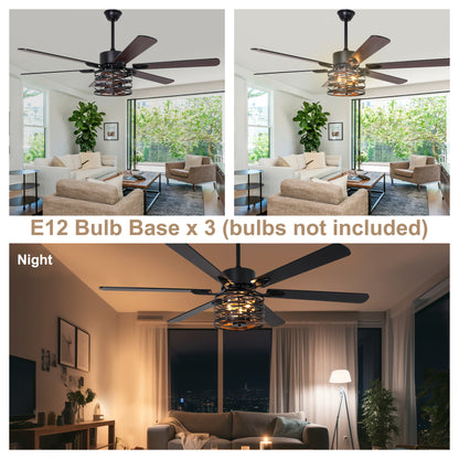 BellaDepot 65" Farmhouse Industrial Brown Large Size Ceiling Fan with Remote Control, Silent Motor 6 Speeds Straight Leaf Fan with 3 Lights - DC6507