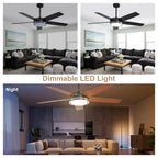 52 Inch Modern Black/Chrome Ceiling Fan with Dimmable LED Lights and Remote Control, 6 Speeds DC Motor Reversible Ceiling Fan for Large Room