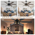 Modern 60 Inch Industrial Caged Ceiling Fan with Light Reversible Quiet DC Motor with 6 Speed Remote Control Ceiling Fan Adjustable Down Rodes Ceiling Fan with Light Suit for Bedroon,Living Room
