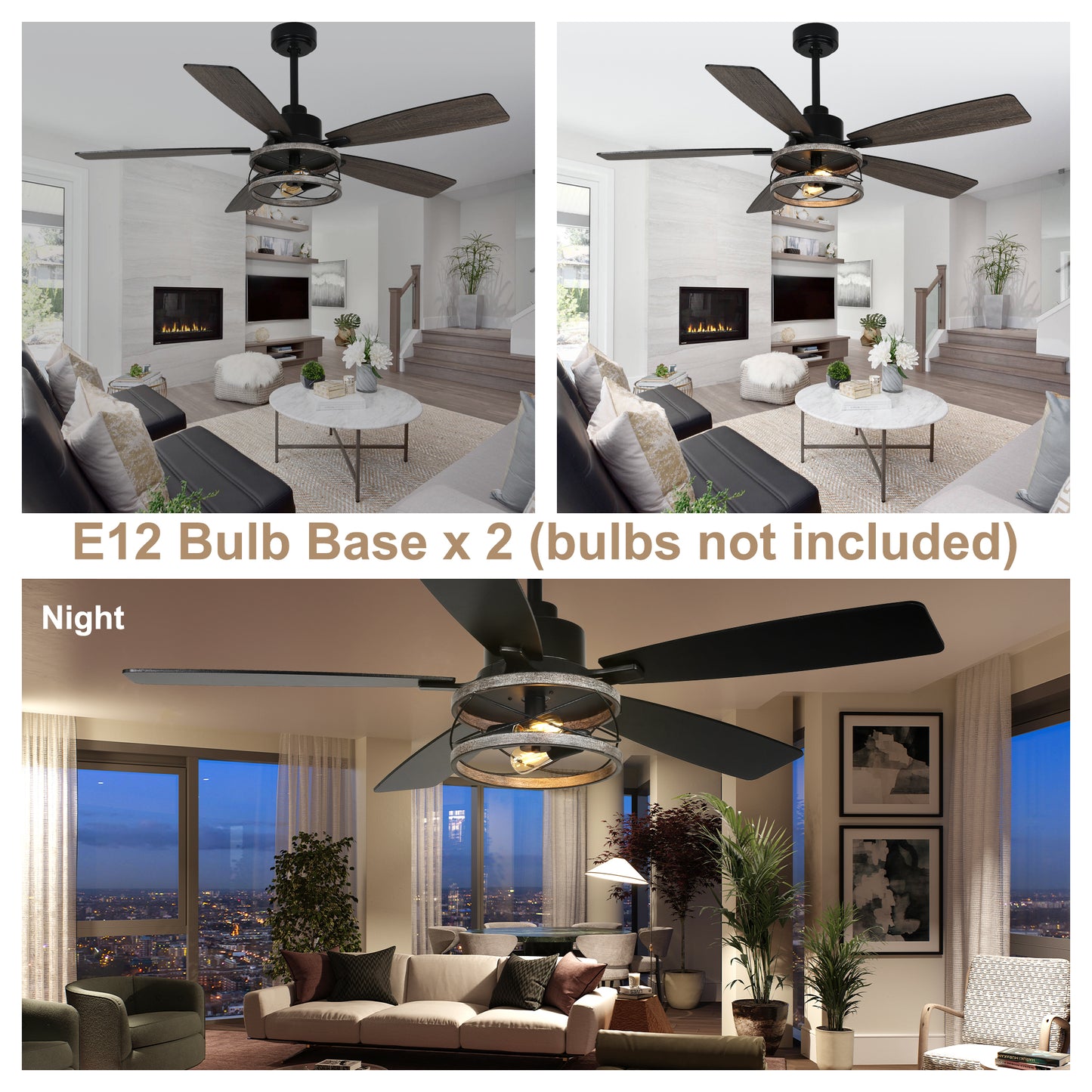 DC255203-B-BellaDepot 52 Inch Farmhouse Ceiling Fan with Remote Control, Wood Grain Ceiling Fan with Lights