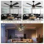 52 Inch Black Modern Ceiling Fan with Lights and Remote Control, 6 Speeds DC Motor Reversible Ceiling Fan for Living Room