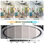 52 Inch Modern Black/Chrome Ceiling Fan with Dimmable LED Lights and Remote Control, 6 Speeds DC Motor Reversible Ceiling Fan for Large Room
