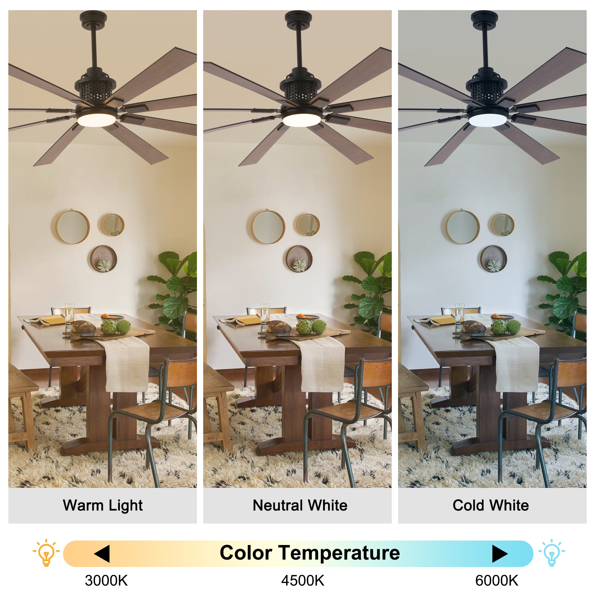 80 Inch Black Industrial Extra Large Ceiling Fan with LED Light and Remote, 6 Speeds DC Motor Reversible Ceiling Fan for Large Room