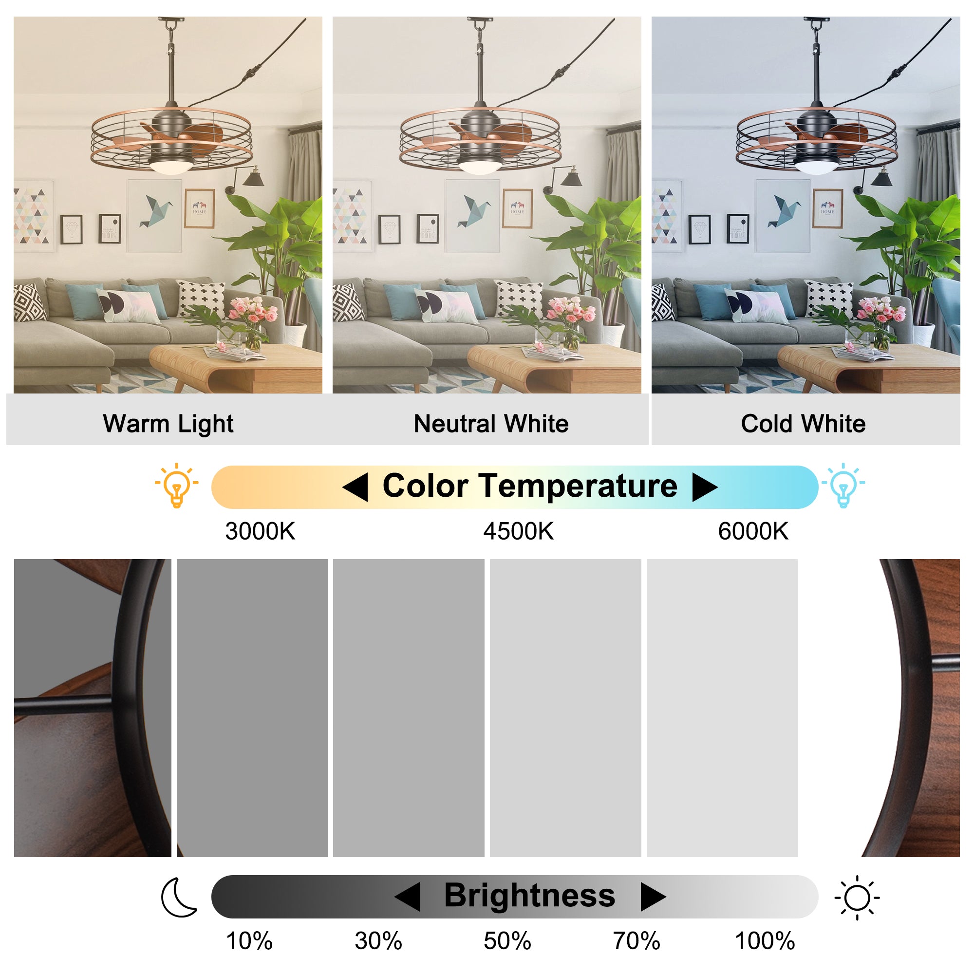 23.6 Inch Black Outdoor Dimmable Ceiling Fan with LED Light and Remote, Farmhouse Reversible 6 Speeds Quiet DC Motor Caged Ceiling Fan for Patio