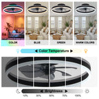 20 Inch Modern Smart Flush Mount Ceiling Fan with Dimmable LED Light and Remote, 6 Speeds DC Motor Reversible Bladeless Celing Fan for Bedroom
