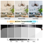 24 Inch Industrial Farmhouse Outdoor Caged Ceiling Fan with LED Lights and Remote, 6 Speed DC Motor Patio Ceiling Fan Waterproof