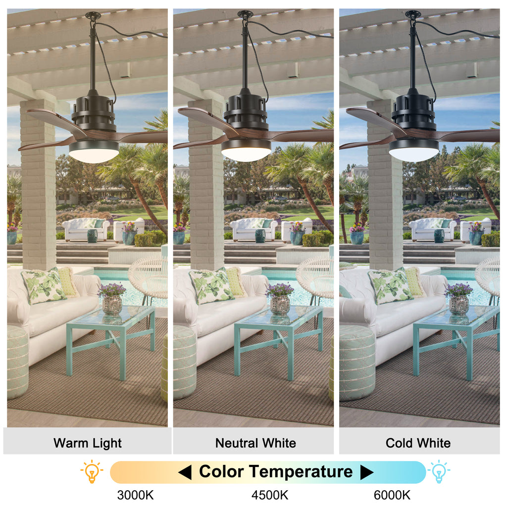 42 Inch Modern Smart Outdoor Ceiling Fan with Dimmable LED Lights,6 Speeds Plug In Waterproof Ceiling Fans for Patios