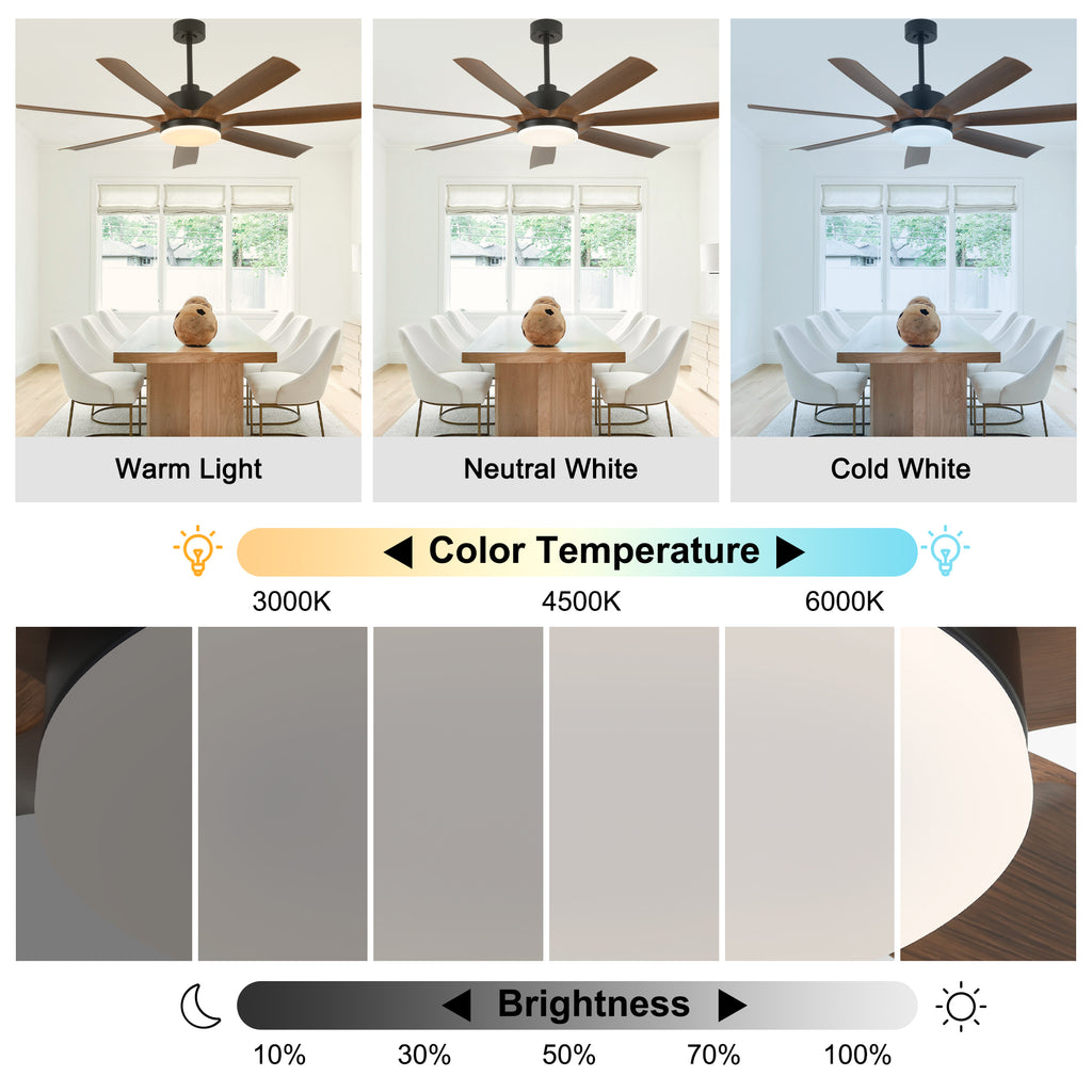 60 Inch 6-Blade Black Farmhouse Large Ceiling Fan with LED Lights and Remote Control, 6 Speeds Reversible Ceiling Fan